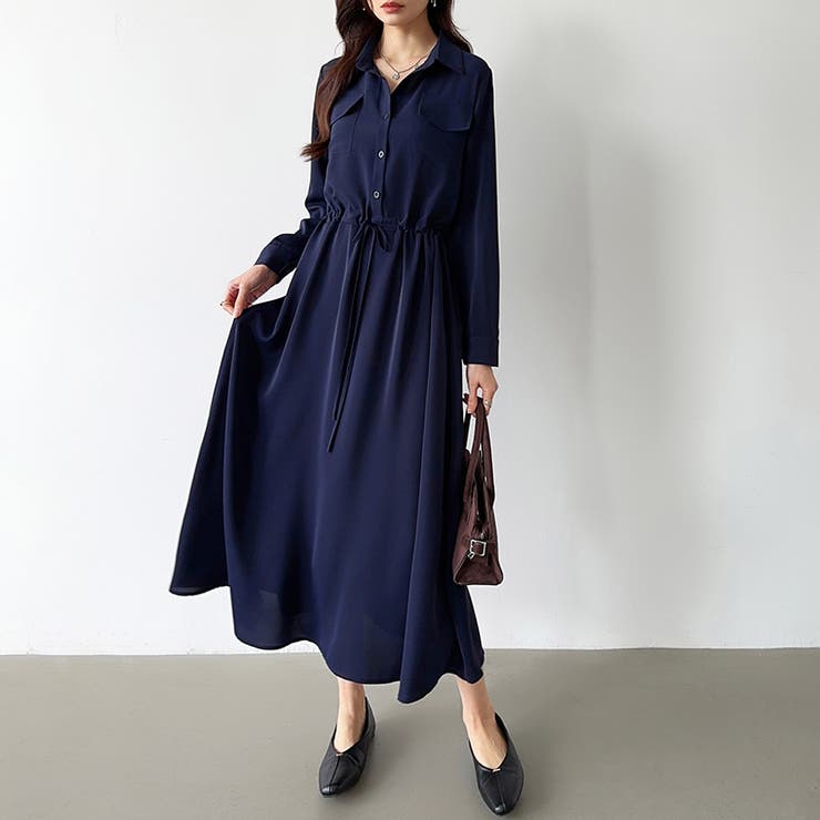 シャツワンピース きれいめ ロングワンピース[品番：COCW0006277