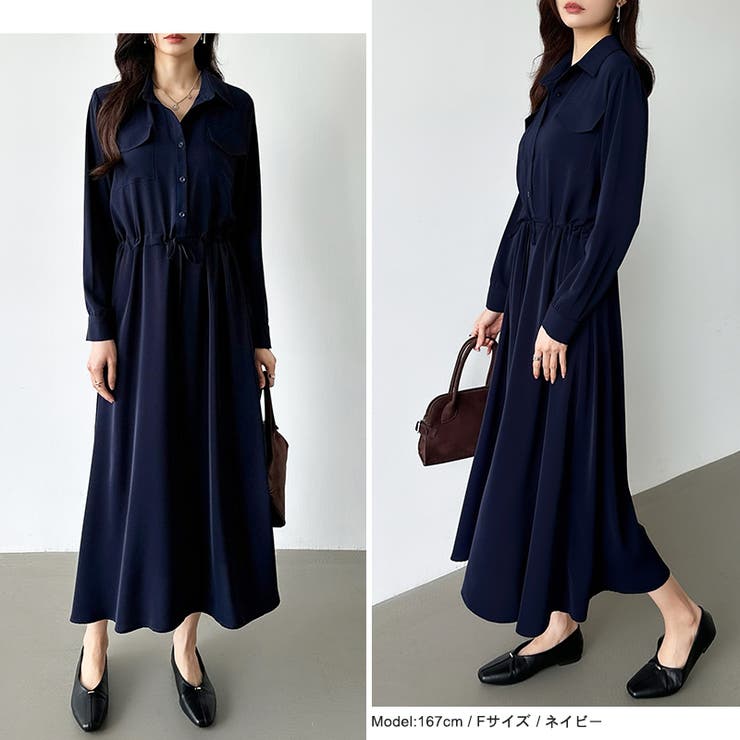 シャツワンピース きれいめ ロングワンピース[品番：COCW0006277