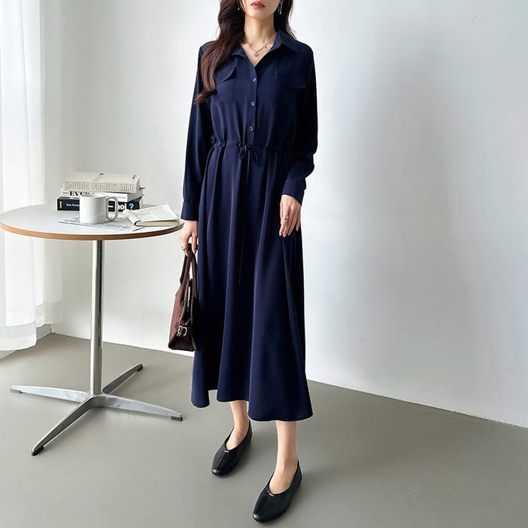 シャツワンピース きれいめ ロングワンピース[品番：COCW0006277