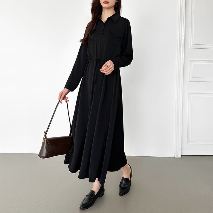 シャツワンピース きれいめ ロングワンピース[品番：COCW0006277