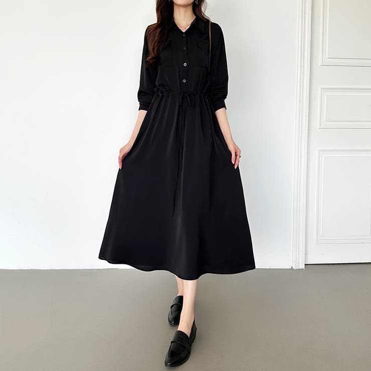現行✨極美品✨23区 シャツワンピース ロング 大きいサイズ 46 洗える 黒 23区 - 大きいサイズ46♡ 23区 ロングシャツワンピース 半袖