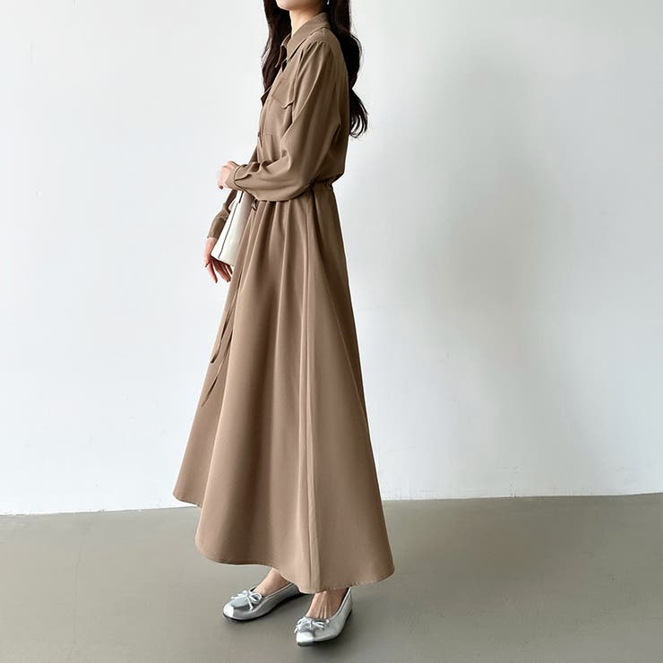 上質 ワンピース レディース シャツワンピース 長袖 立ち襟 ロング オフィス ポケット ゆったり ボタン ベルト付き 着痩せ キレイめ 615edfb50BL._UY350_.jpg