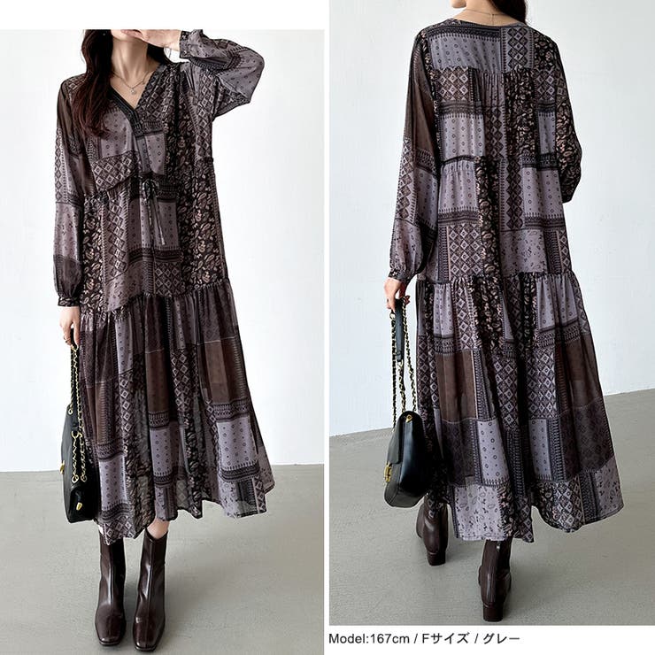 COCOBELLA★エスニックシフォンプリントワンピース CA1 COCOBELLA☆エスニックシフォンプリントワンピース CA1