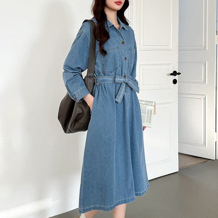 美品 桃太郎ジーンズ 8ozデニムワンピース ウエストリボン M 長袖 美品 桃太郎ジーンズ 8ozデニムワンピース ウエストリボン M 長袖