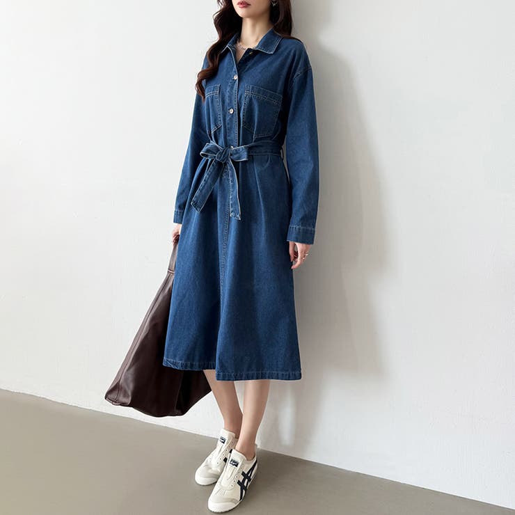 人気商品✨Estella.Kウォッシュデニム加工シャツロングワンピース