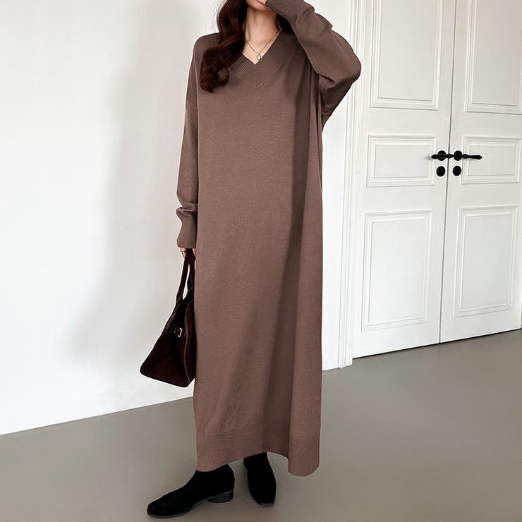 選べる2丈 Vネックワンピース ロングワンピース[品番