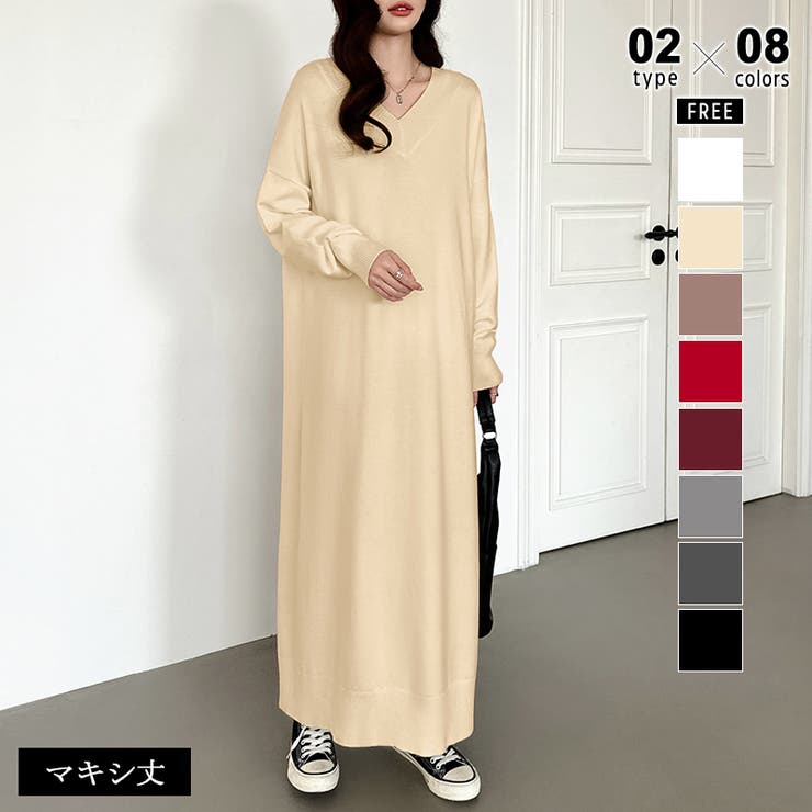 選べる2丈 Vネックワンピース ロングワンピース[品番