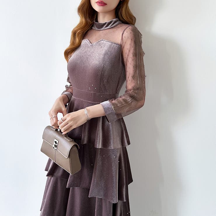 ティアードベロアワンピース パーティードレス 結婚式 | COCOMOMO | 詳細画像37 