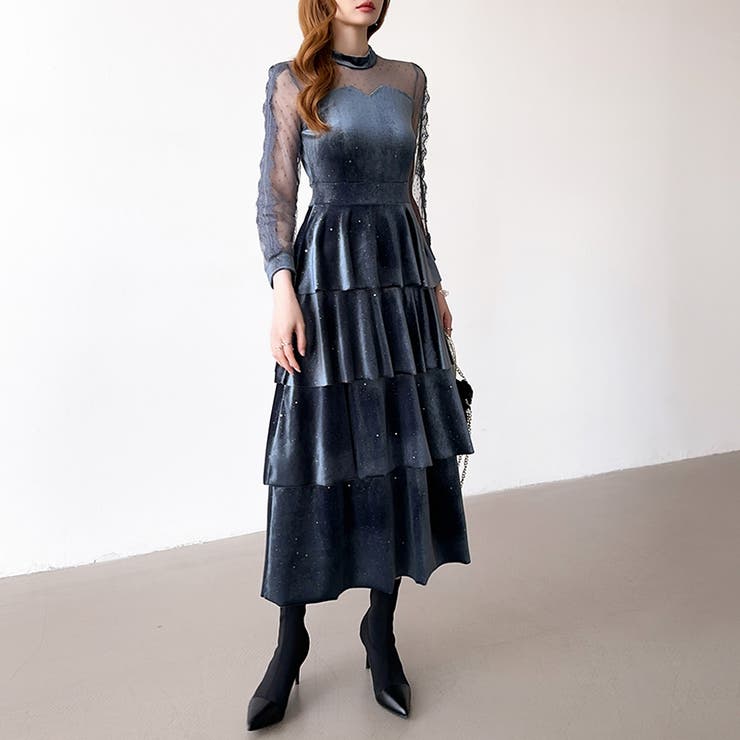 ティアードベロアワンピース パーティードレス 結婚式 | COCOMOMO | 詳細画像14 