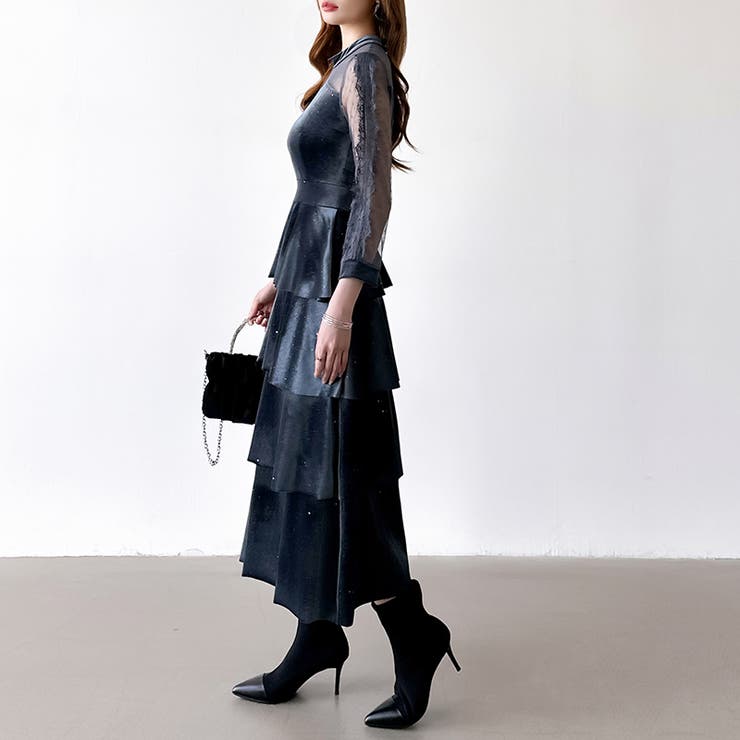 ティアードベロアワンピース パーティードレス 結婚式 | COCOMOMO | 詳細画像15 