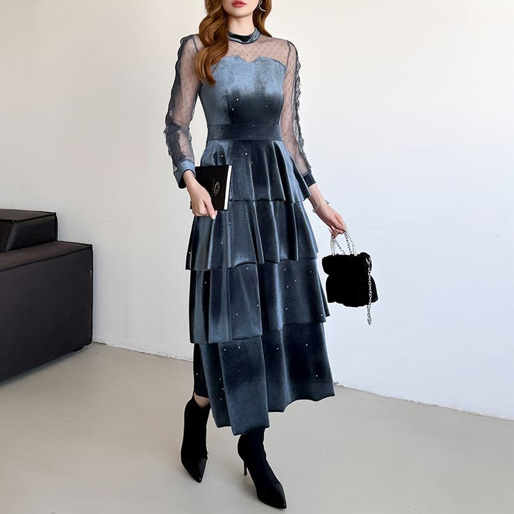 ティアードベロアワンピース パーティードレス 結婚式 | COCOMOMO | 詳細画像20 