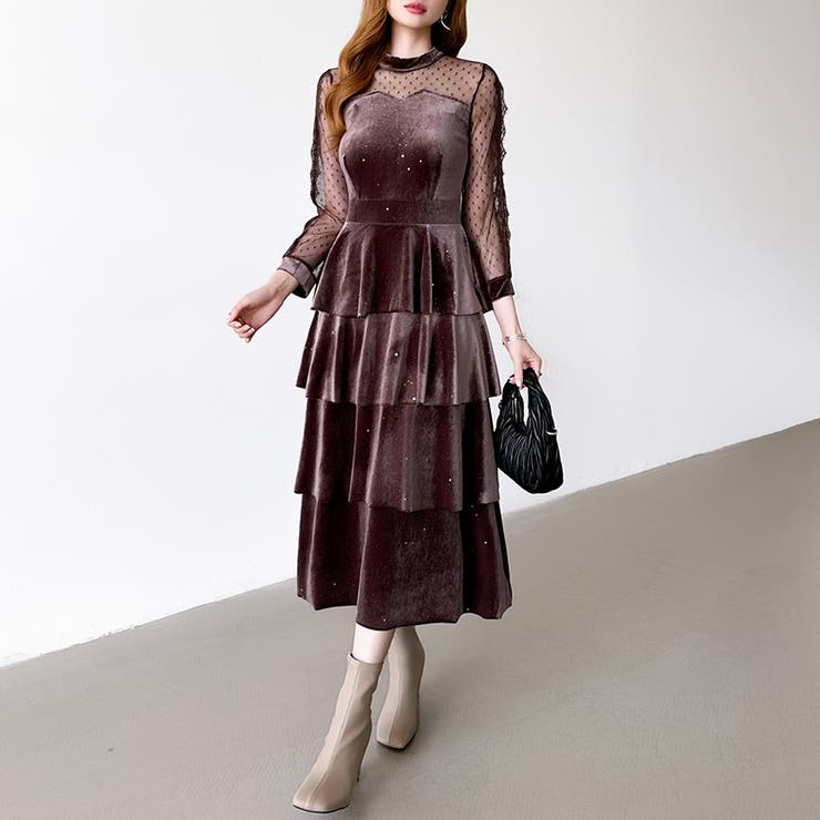 ティアードベロアワンピース パーティードレス 結婚式 | COCOMOMO | 詳細画像55 