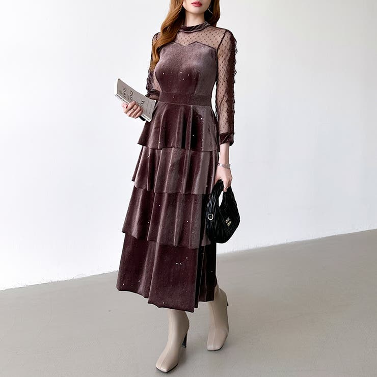 ティアードベロアワンピース パーティードレス 結婚式 | COCOMOMO | 詳細画像56 