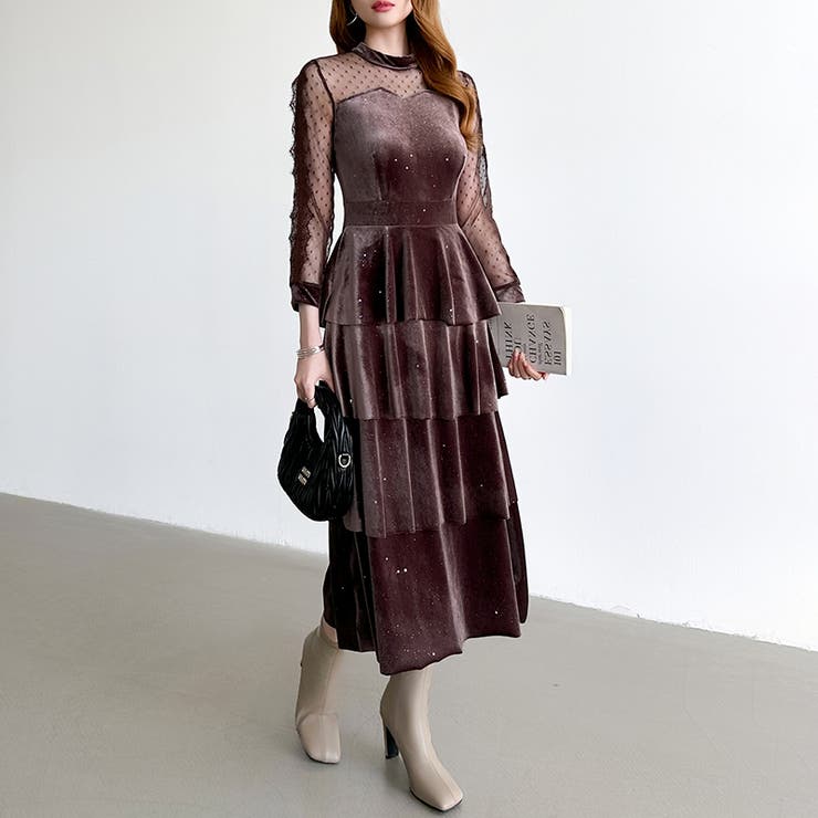 ティアードベロアワンピース パーティードレス 結婚式 | COCOMOMO | 詳細画像57 