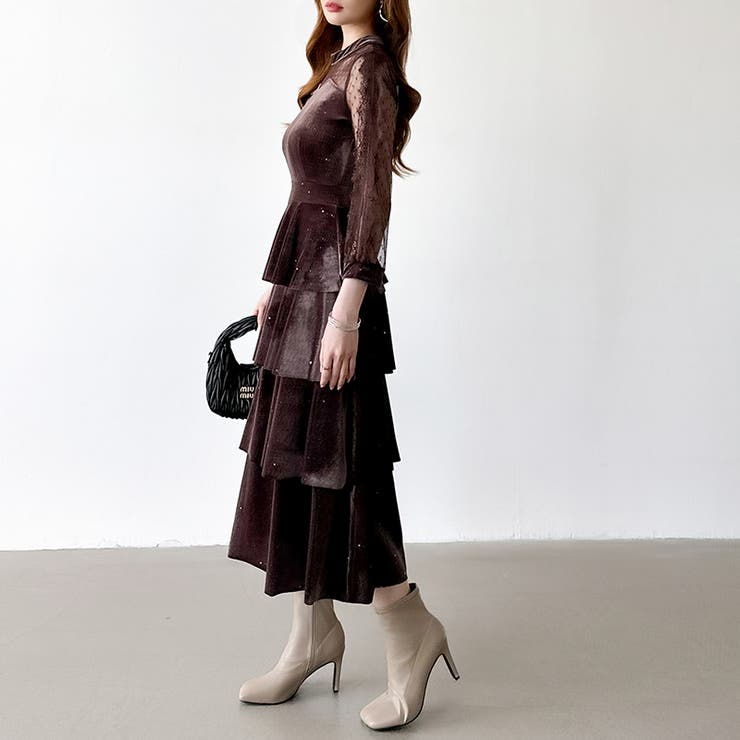 ティアードベロアワンピース パーティードレス 結婚式 | COCOMOMO | 詳細画像58 