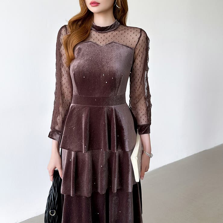 ティアードベロアワンピース パーティードレス 結婚式 | COCOMOMO | 詳細画像59 