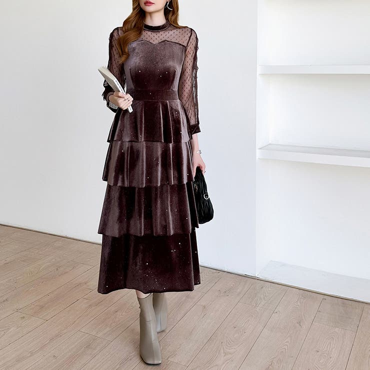 ティアードベロアワンピース パーティードレス 結婚式 | COCOMOMO | 詳細画像62 