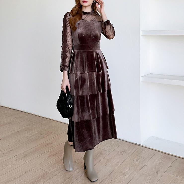 ティアードベロアワンピース パーティードレス 結婚式 | COCOMOMO | 詳細画像63 