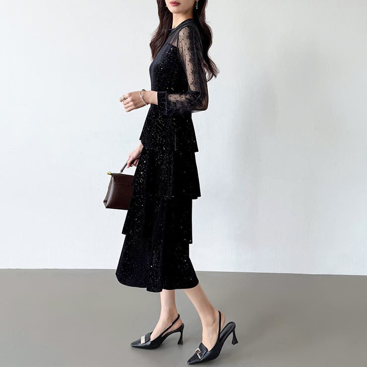 ティアードベロアワンピース パーティードレス 結婚式 | COCOMOMO | 詳細画像3 