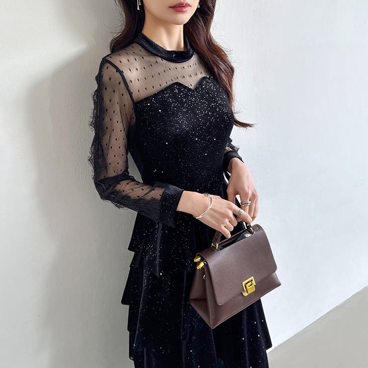 ティアードベロアワンピース パーティードレス 結婚式 | COCOMOMO | 詳細画像4 