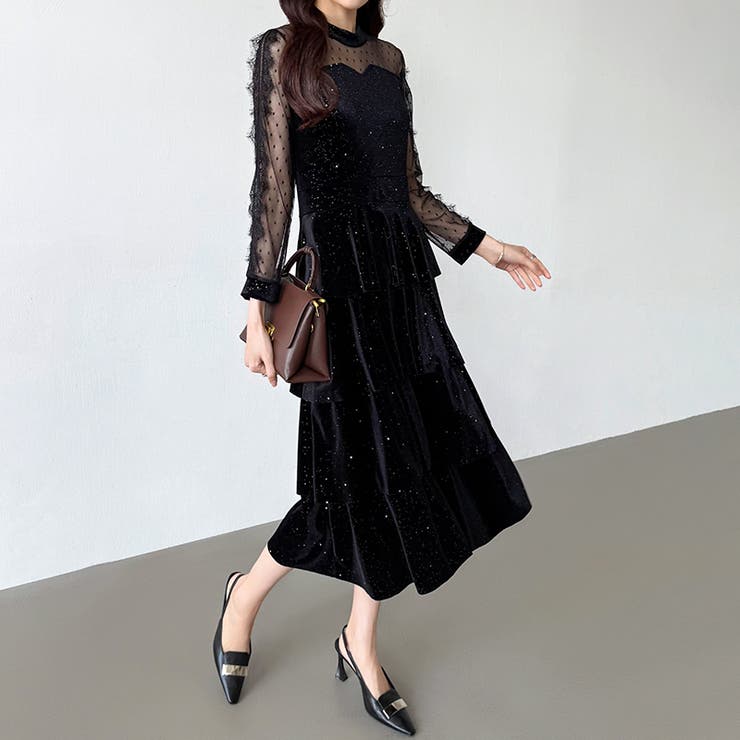 ティアードベロアワンピース パーティードレス 結婚式 | COCOMOMO | 詳細画像5 