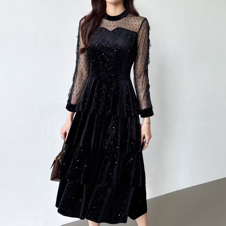 ティアードベロアワンピース パーティードレス 結婚式 | COCOMOMO | 詳細画像6 