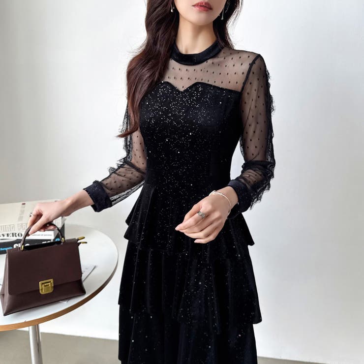 ティアードベロアワンピース パーティードレス 結婚式 | COCOMOMO | 詳細画像8 