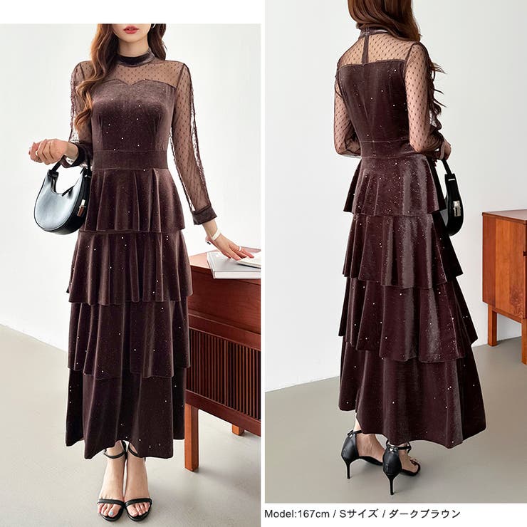 プリーツ ティアード パーティードレス ワンピース 韓国 a1576 GIRL DRESS FOR NOW ドレス レース×ドットチュールティアード