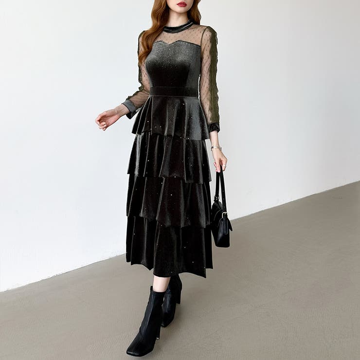 ティアードベロアワンピース パーティードレス 結婚式 | COCOMOMO | 詳細画像22 