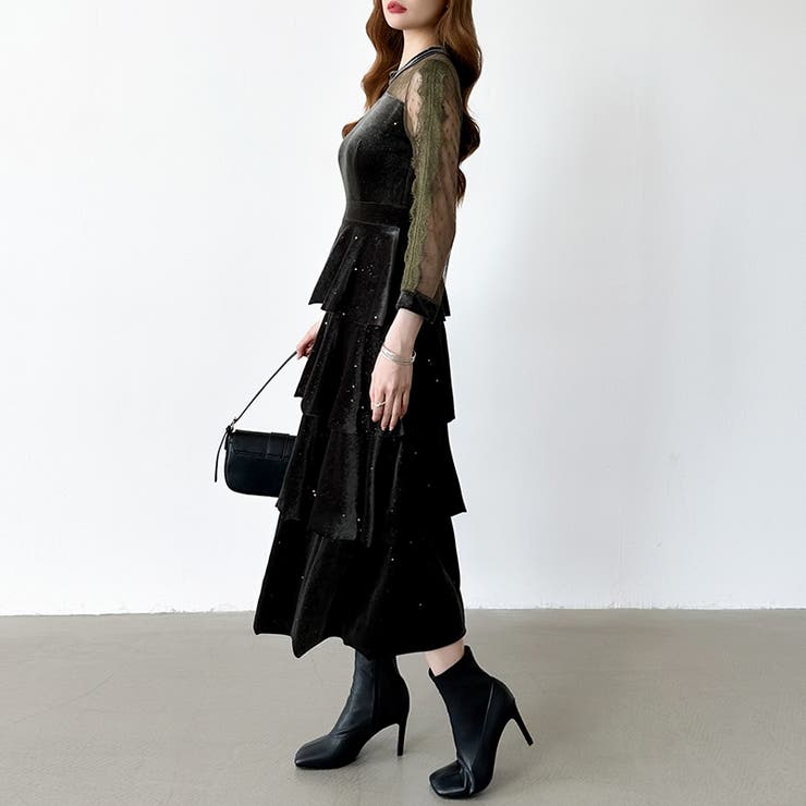 ティアードベロアワンピース パーティードレス 結婚式 | COCOMOMO | 詳細画像23 