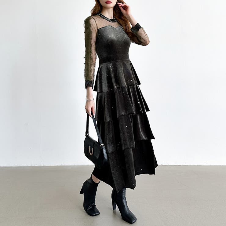 ティアードベロアワンピース パーティードレス 結婚式 | COCOMOMO | 詳細画像24 