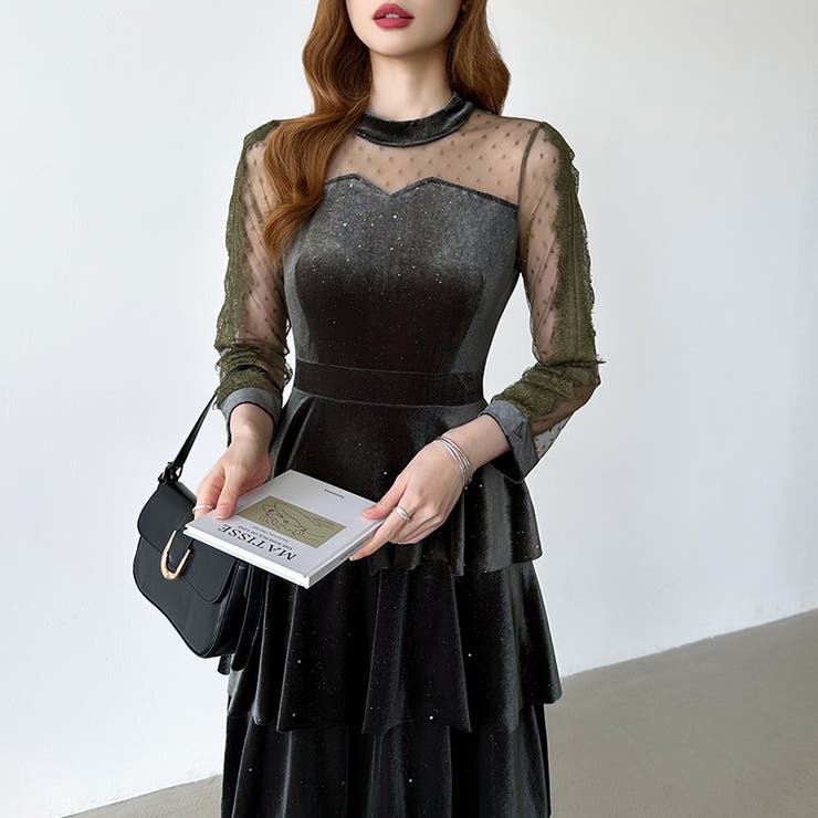 ティアードベロアワンピース パーティードレス 結婚式 | COCOMOMO | 詳細画像27 