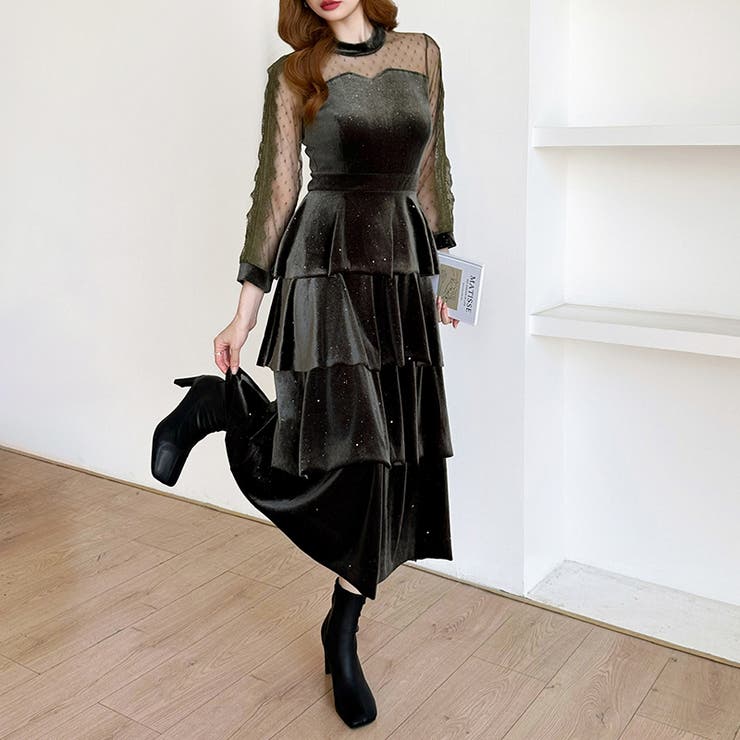 ティアードベロアワンピース パーティードレス 結婚式 | COCOMOMO | 詳細画像30 