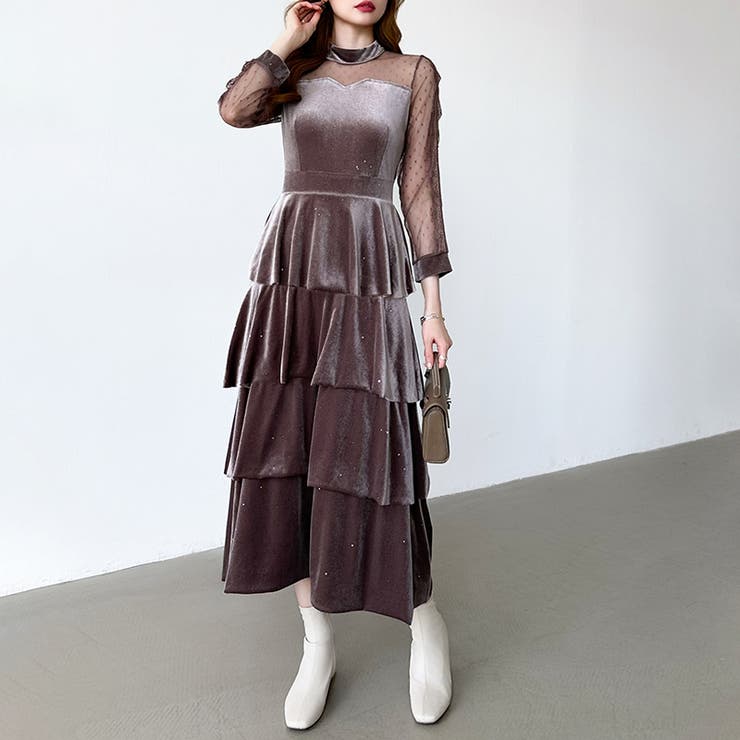 ティアードベロアワンピース パーティードレス 結婚式 | COCOMOMO | 詳細画像32 