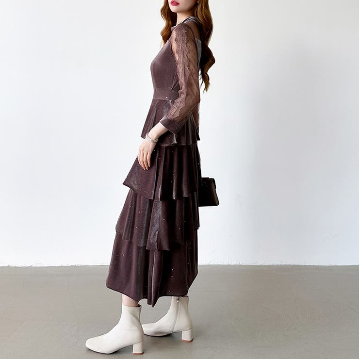 ティアードベロアワンピース パーティードレス 結婚式 | COCOMOMO | 詳細画像34 