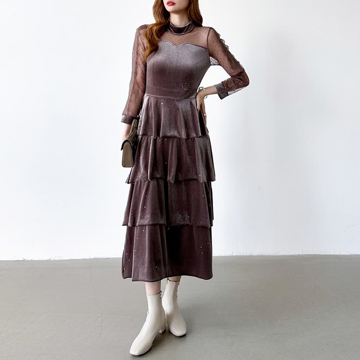 ティアードベロアワンピース パーティードレス 結婚式 | COCOMOMO | 詳細画像35 