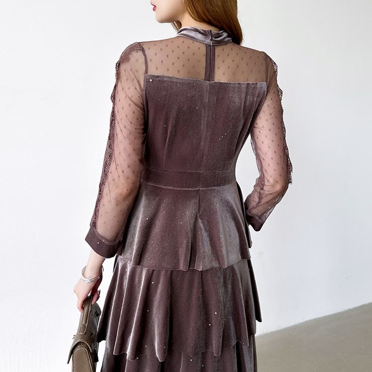 ティアードベロアワンピース パーティードレス 結婚式 | COCOMOMO | 詳細画像36 