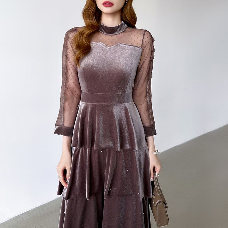 ティアードベロアワンピース パーティードレス 結婚式 | COCOMOMO | 詳細画像39 