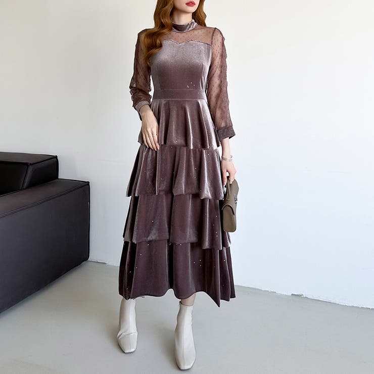 ティアードベロアワンピース パーティードレス 結婚式 | COCOMOMO | 詳細画像40 