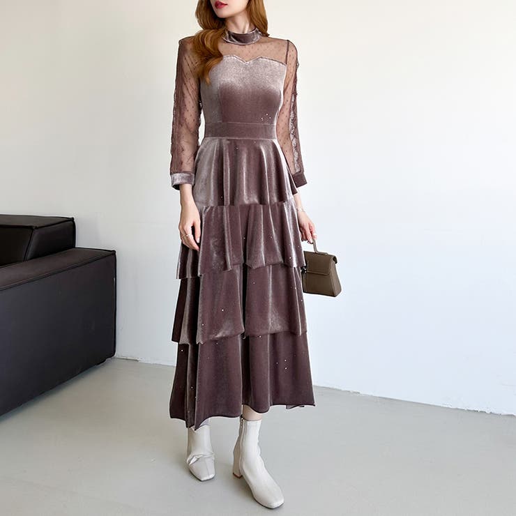 ティアードベロアワンピース パーティードレス 結婚式 | COCOMOMO | 詳細画像41 