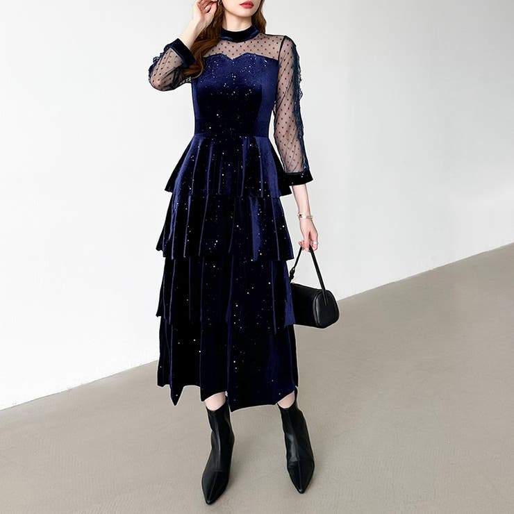 ティアードベロアワンピース パーティードレス 結婚式 | COCOMOMO | 詳細画像42 