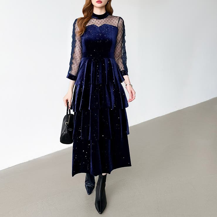 ティアードベロアワンピース パーティードレス 結婚式 | COCOMOMO | 詳細画像43 