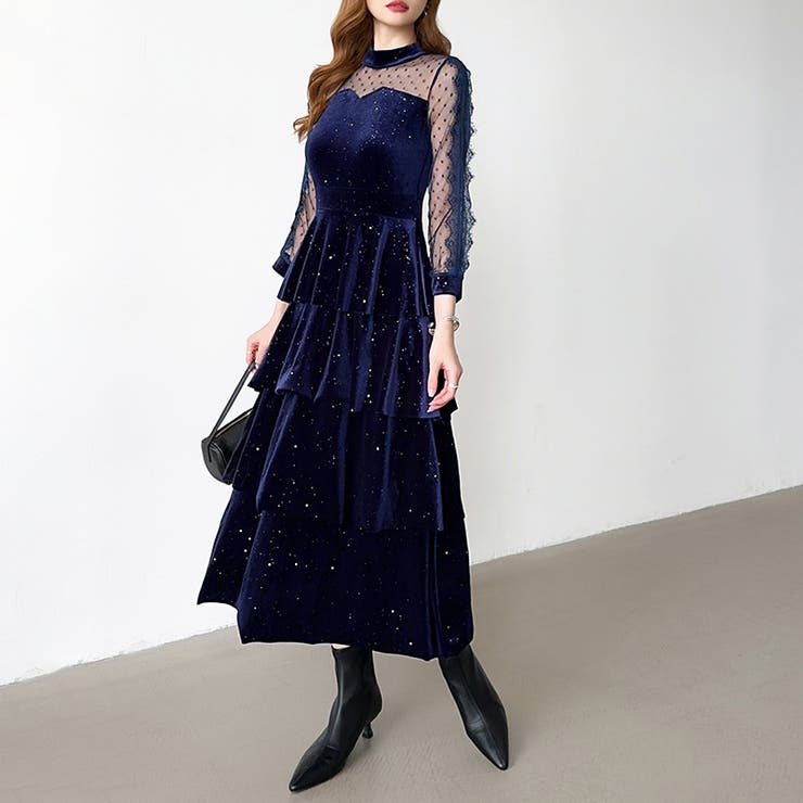 ティアードベロアワンピース パーティードレス 結婚式 | COCOMOMO | 詳細画像51 