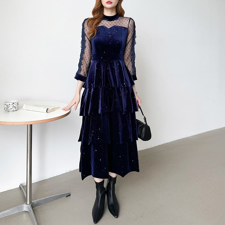 ティアードベロアワンピース パーティードレス 結婚式 | COCOMOMO | 詳細画像52 