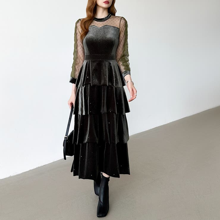 ティアードベロアワンピース パーティードレス 結婚式 | COCOMOMO | 詳細画像21 