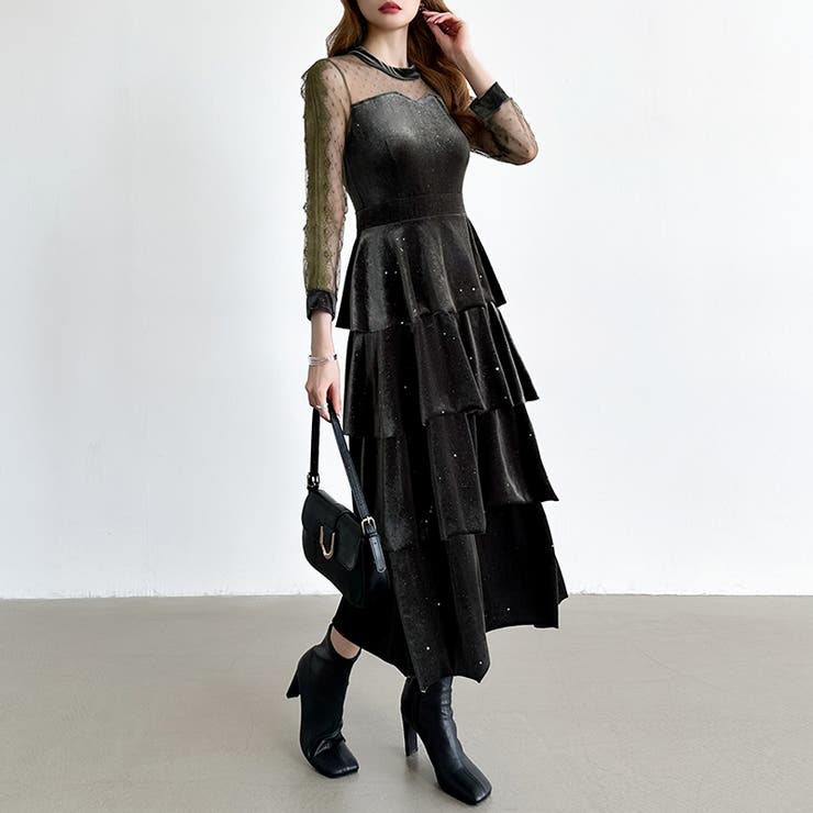 ティアードベロアワンピース パーティードレス 結婚式 | COCOMOMO | 詳細画像24 