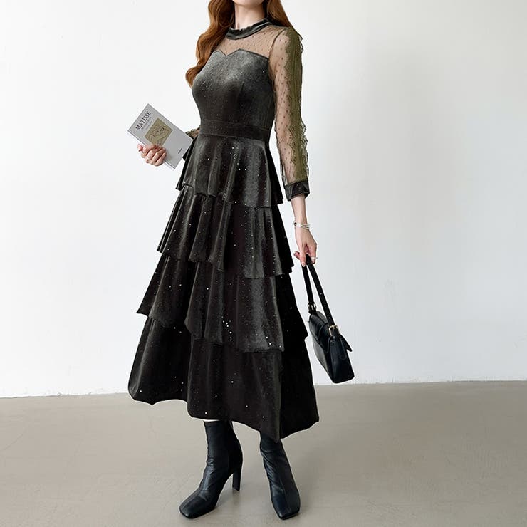 ティアードベロアワンピース パーティードレス 結婚式 | COCOMOMO | 詳細画像25 