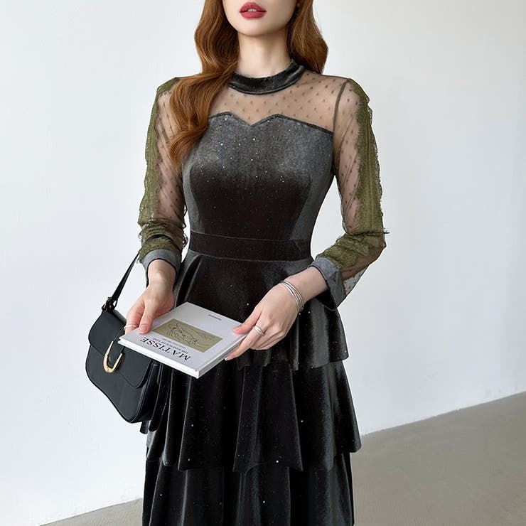 ティアードベロアワンピース パーティードレス 結婚式 | COCOMOMO | 詳細画像27 