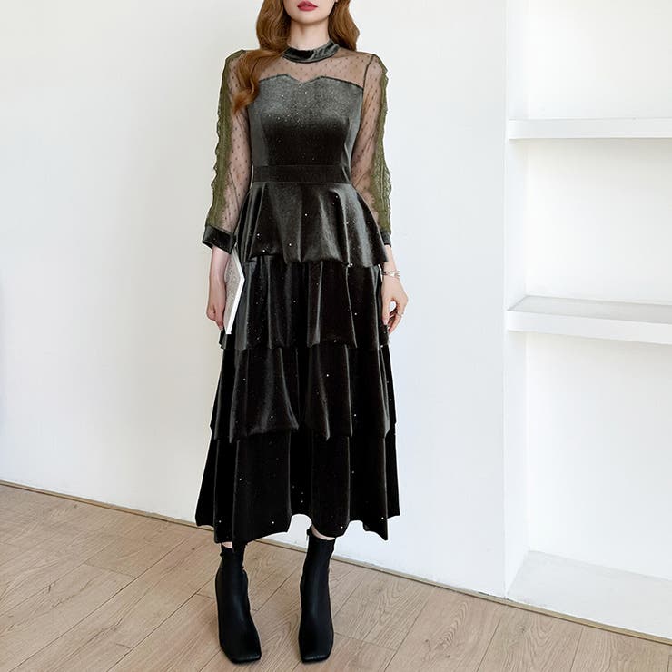 ティアードベロアワンピース パーティードレス 結婚式 | COCOMOMO | 詳細画像29 