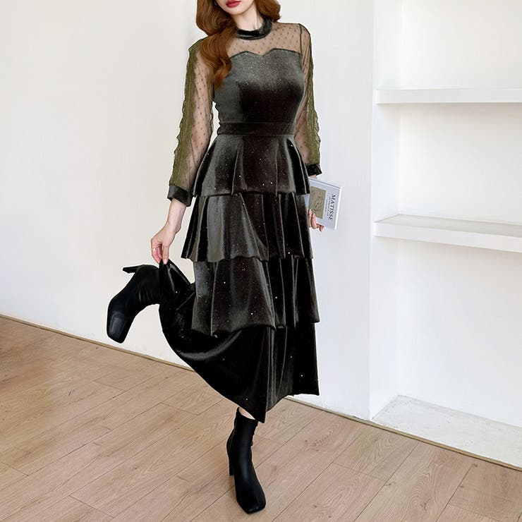 ティアードベロアワンピース パーティードレス 結婚式 | COCOMOMO | 詳細画像30 